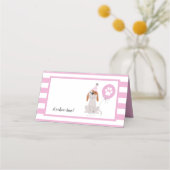 子犬テーマ誕生日ピンクフードテント プレイスカード (正面)