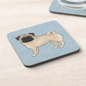 子犬パグ可愛い漫画の犬の犬の青い犬 コースター (左側)