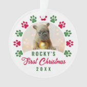 子犬パーソナライズされたの初めてのクリスマス写真 オーナメント (正面)