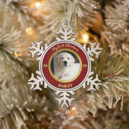 子犬パーソナライズされたの初めてのクリスマス写真 スノーフレークピューターオーナメント