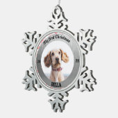 子犬パーソナライズされたの初めてのクリスマス写真 スノーフレークピューターオーナメント (右)