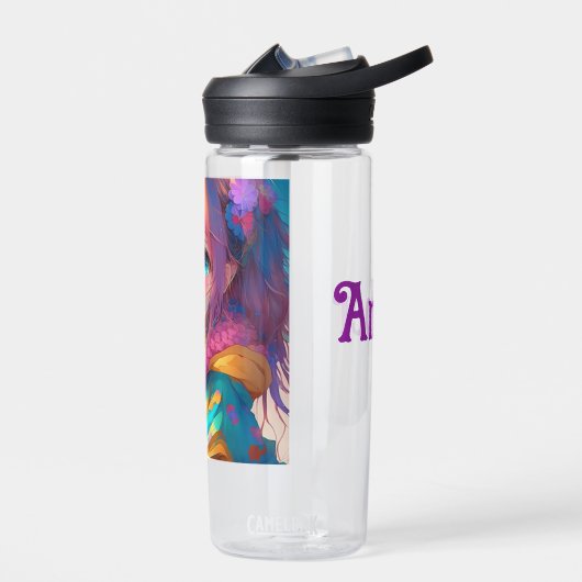 子犬パーソナライズされた連れのアニメ少女 ウォーターボトル (左面)