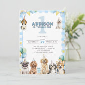 子犬パーティーのお知らせ すべてのパーティーアニマル 1歳の誕生日 招待状 (スタンド正面)