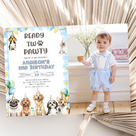 子犬パーティーの動物たち 2歳の誕生日写真 招待状
