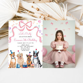 子犬パーティーの女の子の誕生日お誘い 招待状