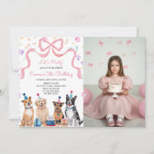子犬パーティーの女の子の誕生日お誘い 招待状 (正面)
