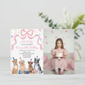 子犬パーティーの女の子の誕生日お誘い 招待状 (スタンド正面)