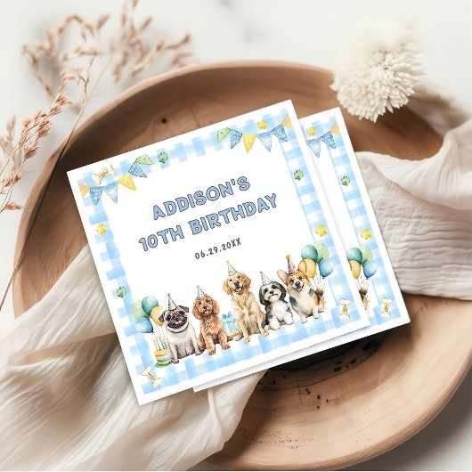 子犬パーティーの招待状 誕生日 スタンダードカクテルナプキン