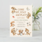 子犬パーティーの誕生日招待状 招待状 (スタンド正面)