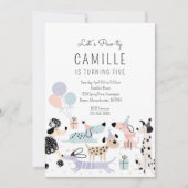 子犬パーティーガールピンクパピーペット誕生日パーティー 招待状 (正面)