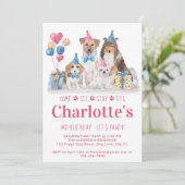 子犬パーティードッグピンクガール誕生日パーティー 招待状 (スタンド正面)
