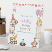 子犬パーティードッグレッツポーティ誕生日ウェルカムサイン 台座サイン (インサイチュ)