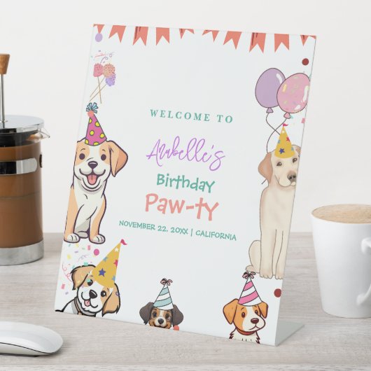 子犬パーティードッグレッツポーティ誕生日ウェルカムサイン 台座サイン (インサイチュ)
