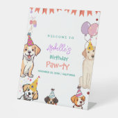 子犬パーティードッグレッツポーティ誕生日ウェルカムサイン 台座サイン (正面)