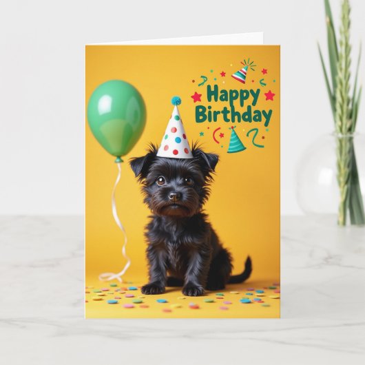 子犬パーティーハット誕生日カード カード (正面)