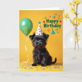 子犬パーティーハット誕生日カード カード (黄色い花)