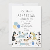 子犬パーティーボーイブルーパピーペットバースデーパーティー 招待状 (正面)