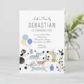 子犬パーティーボーイブルーパピーペットバースデーパーティー 招待状 (スタンド正面)