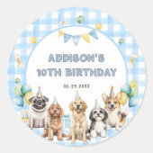 子犬パーティー動物の誕生日 ラウンドシール (正面)