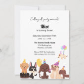 子犬パーティー動物誕生日招待状 招待状 (正面)