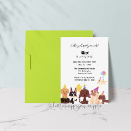 子犬パーティー動物誕生日招待状 招待状