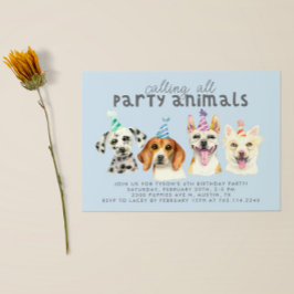 子犬パーティー動物誕生日 招待状
