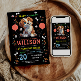 子犬パーティー誕生日 | かわいいキッズドッグテーマ 招待状