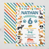 子犬パーティー 動物の誕生日 招待状 (正面/裏面)