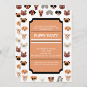 子犬パーティー、新しい子犬パーティー、犬の誕生日 招待状 (正面/裏面)