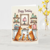 子犬パーティー 誕生日カード カード (黄色い花)