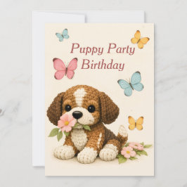 子犬パーティー 誕生日 フローラル 蝶 招待状