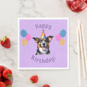 子犬パープル誕生日ポーティ スタンダードランチョンナプキン (インサイチュ)