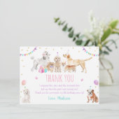 子犬ピンクガールポーティ誕生日 サンキューカード (スタンド正面)