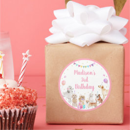 子犬ピンクガールポーティ誕生日 ラウンドシール