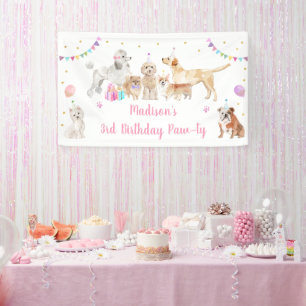子犬ピンクガールポーティ誕生日 横断幕