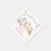 子犬ピンク金ゴールドポーティガール誕生日 スタンダードカクテルナプキン (角)