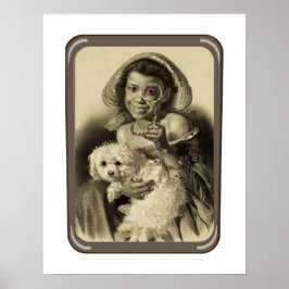 子犬プリントの若い女性，ポスター紙（マット） ポスター