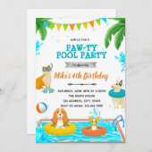 子犬プールパーティーのご招待 招待状 (正面/裏面)