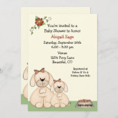 子犬ベビーシャワー招待状for Girls 招待状 (正面/裏面)