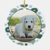 子犬ペットブルーカラフルグリーンパターン写真 セラミックオーナメント (裏面)