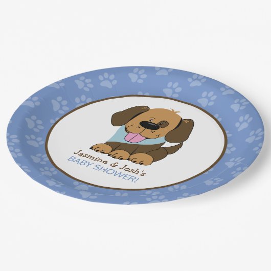 子犬ボーイベビーシャワー紙プレート ペーパープレート (アングル)