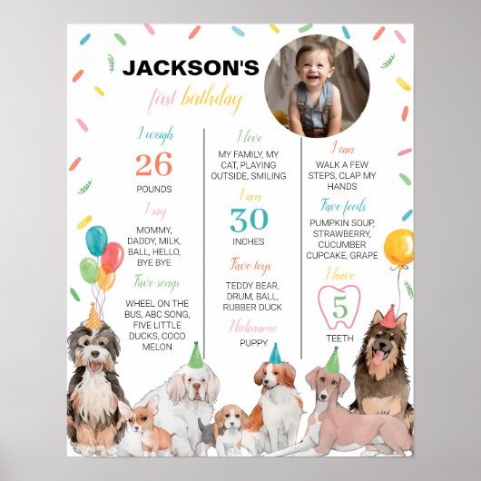 子犬ボーイ誕生日マイルストーンサインポスター ポスター (正面)