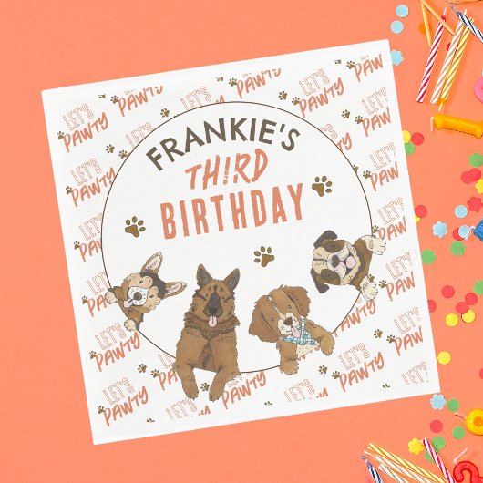 子犬ポーティ誕生日パーティー スタンダードランチョンナプキン