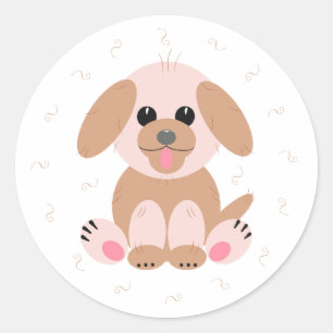子犬マンガパステルパーソナライズされた ラウンドシール