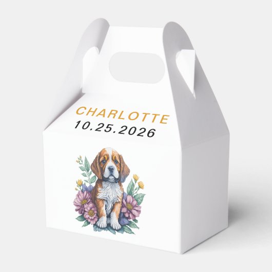 子犬モダンテラコッタベビーシャワー フェイバーボックス (正面サイド)