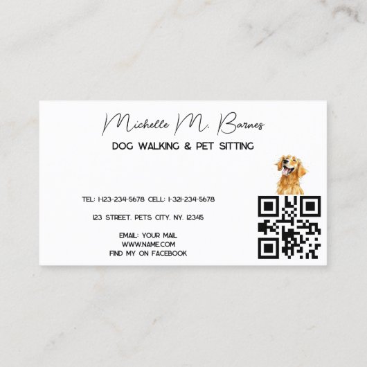 子犬モダンドッグウォーカー座りQRコード 名刺 (裏面)