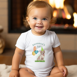 子犬ラブラドール誕生日ガールパーソナライズされたファースト ベビーボディスーツ