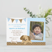 子犬写真誕生日招待状 招待状 (スタンド正面)