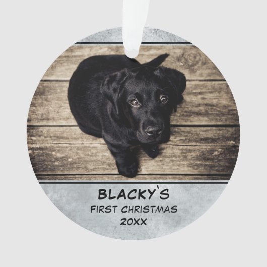 子犬初めてのクリスマスドッグペットフォトキープサケ オーナメント (正面)