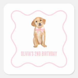 子犬名門私立校風ののピンクの誕生日 スクエアシール
